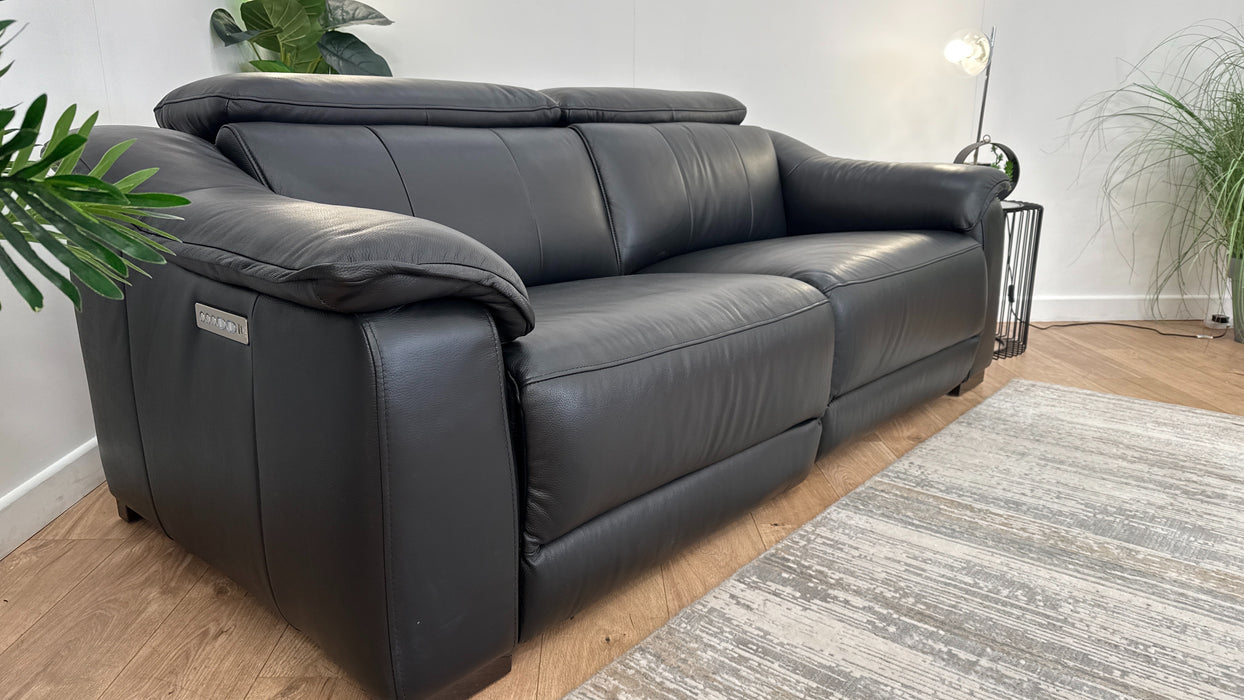 Sofology Carrera 2.5 Seater Leather Reclining Sofa in Trusty Embossed Jet Black