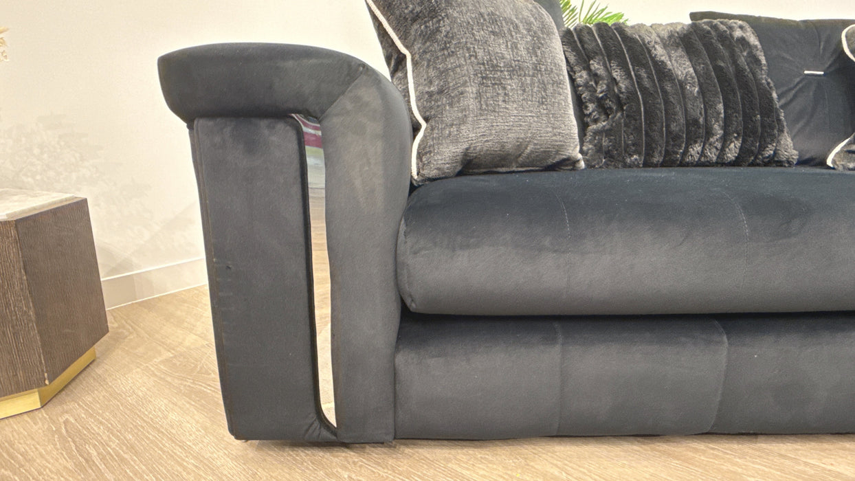 Sofology Oscar Fabric 2 Seater Silver Trim in Super Matt Velvet Black Mix