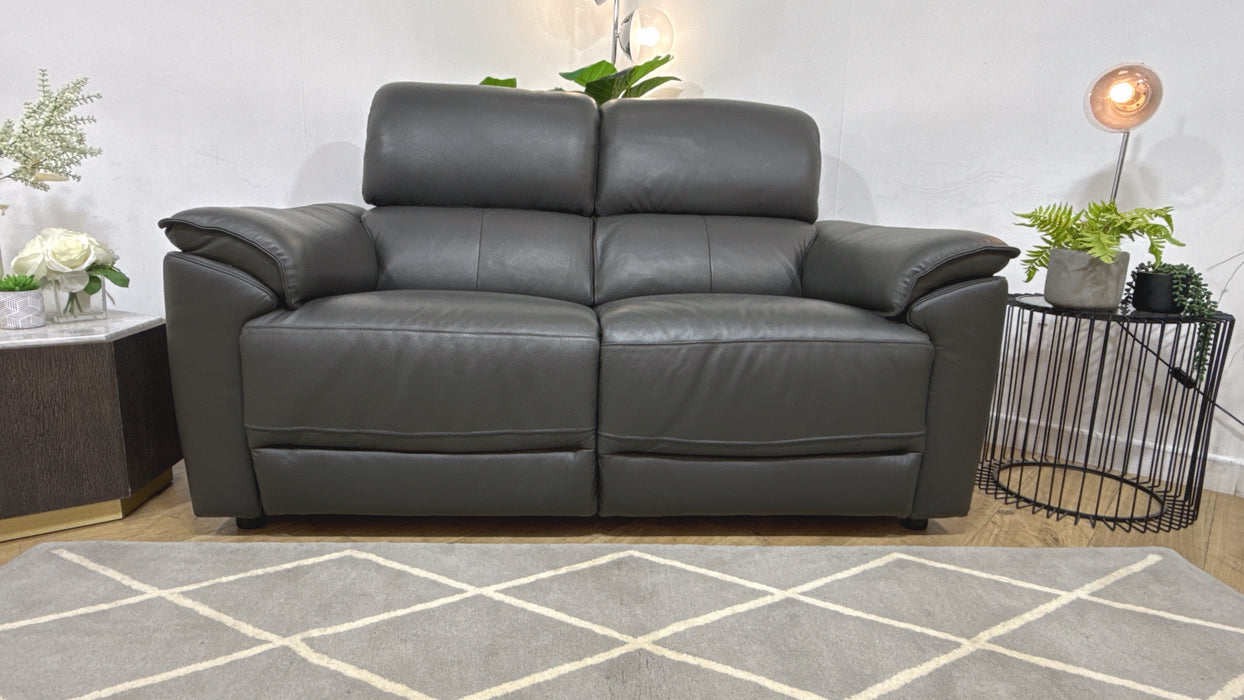 Sofology Hugo Leather 2 Seater Power Recliner/Headrest in Trusty Embossed Charcoal