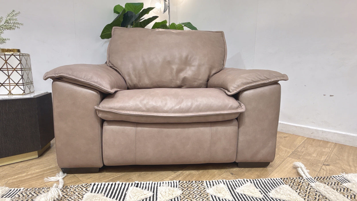 Sofology Embrace Leather Chair Power Recliner/Headrest in Relaxed Soft Stone