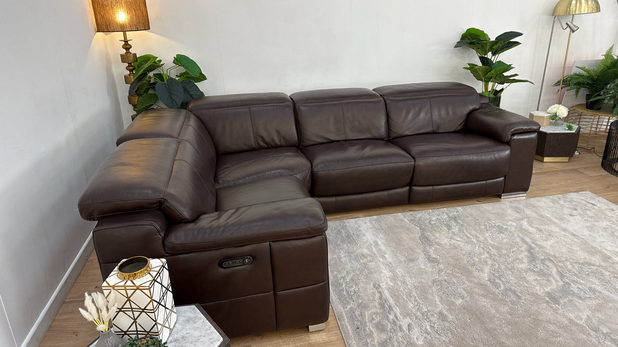 Sofology Laurence Leather 1 Corner 3 Power Recliner/Headrest in Metz Dark Brown