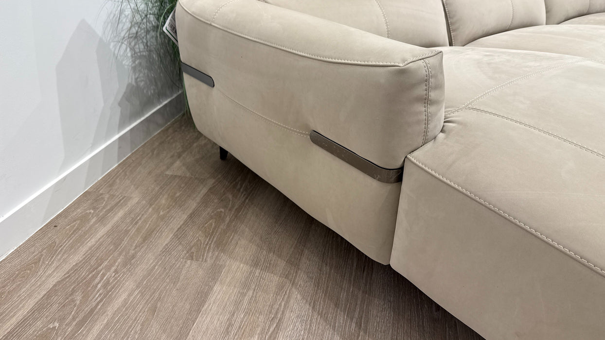 Sofology Arlington Fabric Chaise 3 Seater Power Recliner/Headrest in Lifestyle Nubuck Feel Stone