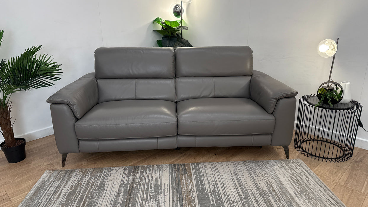 Sofology Illinois Leather Recliner 3 Seater in Fossil Grey