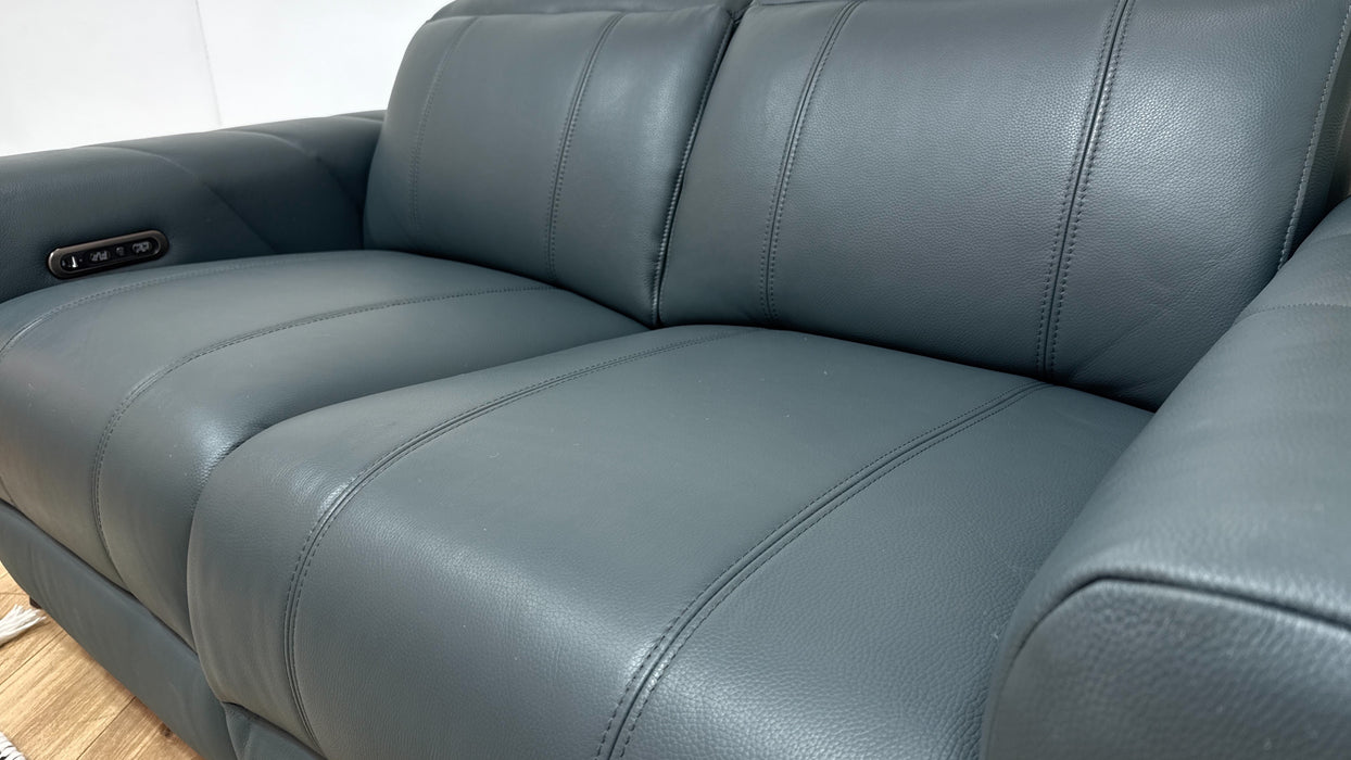 Sofology Allure Leather 2 Seater Power Recliner/Headrest in Trusty Embossed Peacock