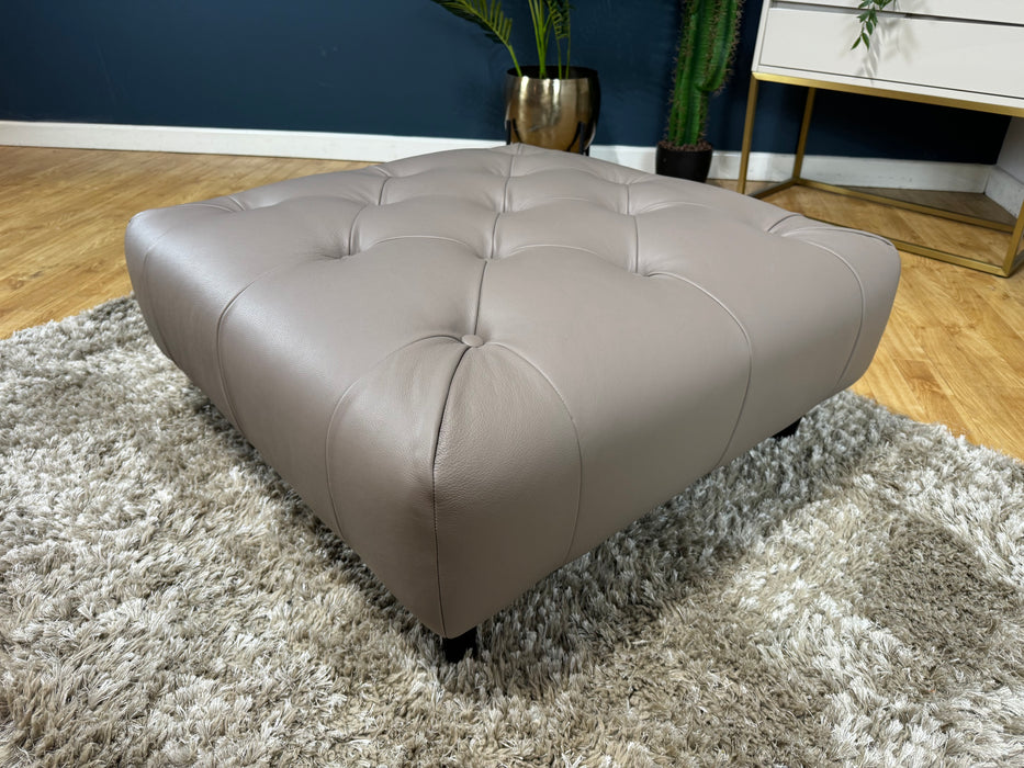 Bridgerton Leather  Designer Footstool - Trusty Supple Leather Taupe Grey (WA2)