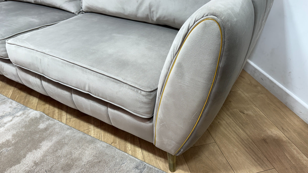 Sofology Gabrielle Fabric 4 Seater Gold Trim in Plush Pebble/Alexa Truffle Mix