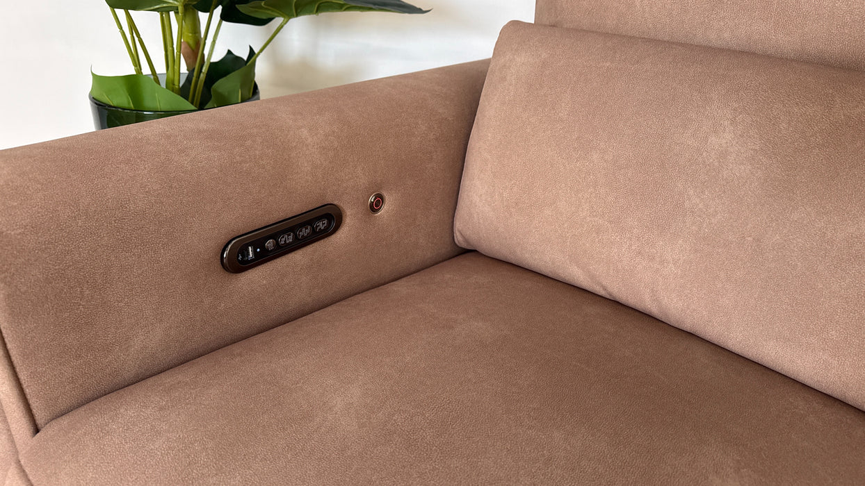 Sofology The Ravello Fabric 3 Seater Console Power Recliner/Headrest Heated Seat Lumbar in Lifestyle Flecked Sand