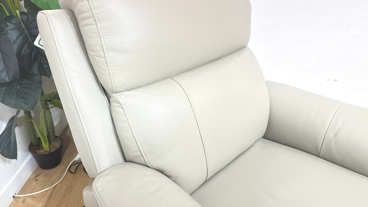 Sofology Bradie Leather Chair Power Recliner/Headrest in Trusty Embossed Light Grey