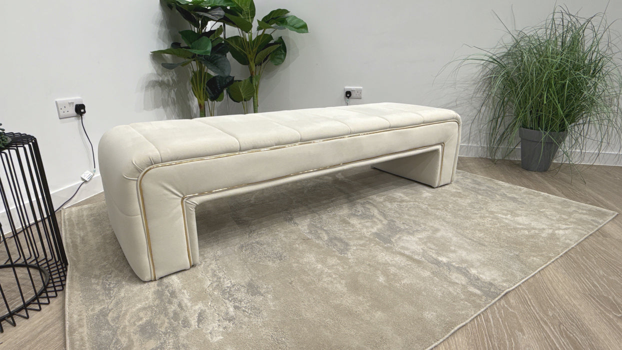 Sofology Oscar Large Bench Fabric Footstool in Super Matt Velvet Ecru