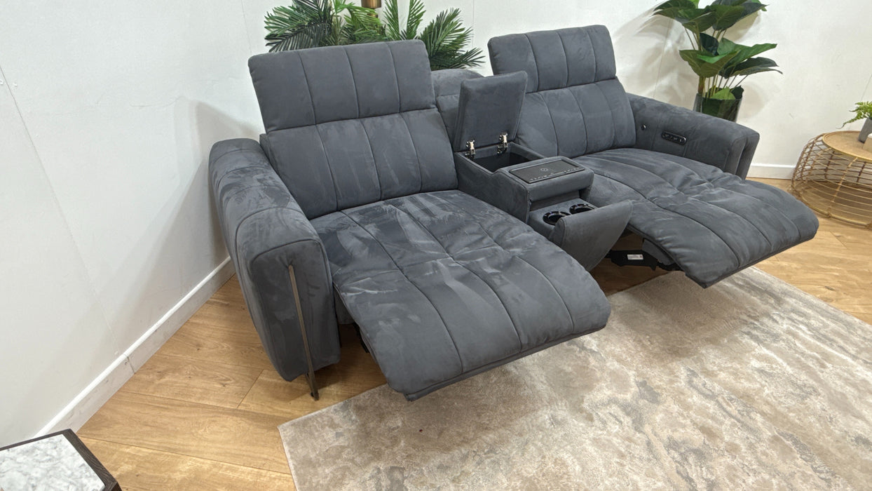 Sofology Paramount Fabric 2.5 Seater Console Power Recliner/Headrest Heated Seats Speakers in Lifestyle Nubuck Feel Charcoal