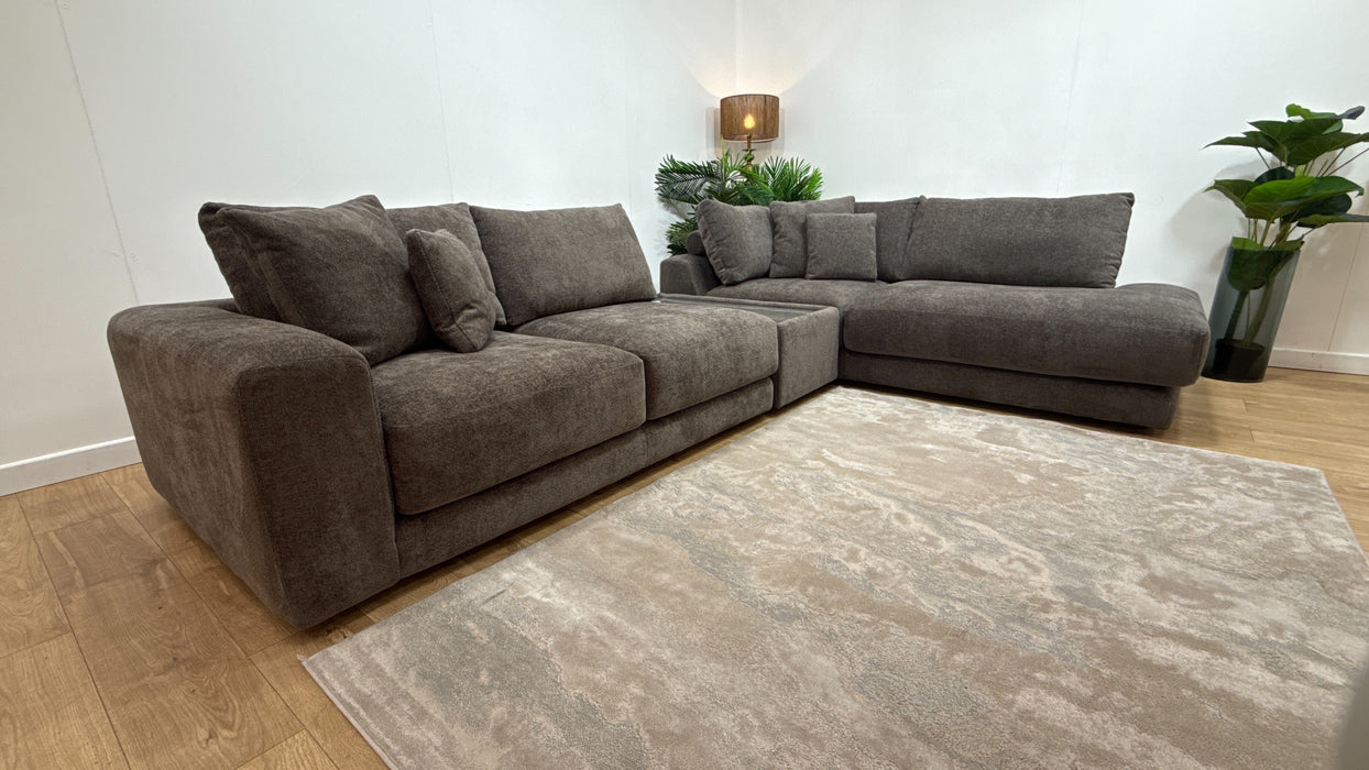 Sofology Amalfi Fabric 2 Console Corner 1 Chaise in Cosy Chenille Mole