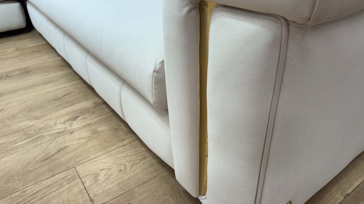 Sofology Oscar Fabric 1 Corner 3 Gold Trim in Super Matt Velvet Ecru Mix