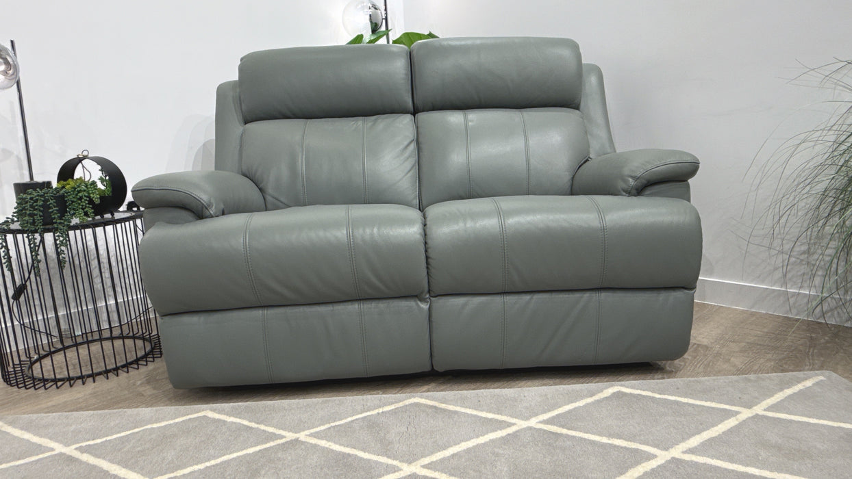 Sofology Gracie Leather 2 Seater Power Recliner/Headrest Massage in Trusty Sheen Granite Teal