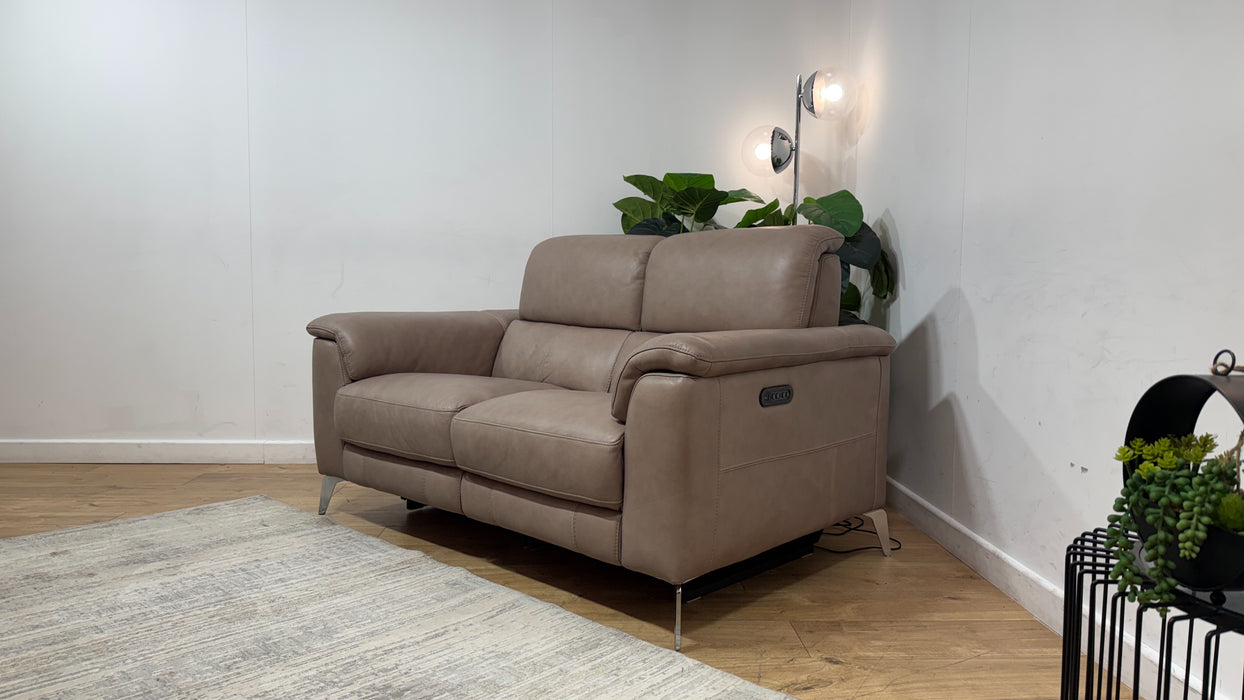 Sofology Illinois Leather 2 Seater Power Recliner/Headrest in Relaxed Soft Stone