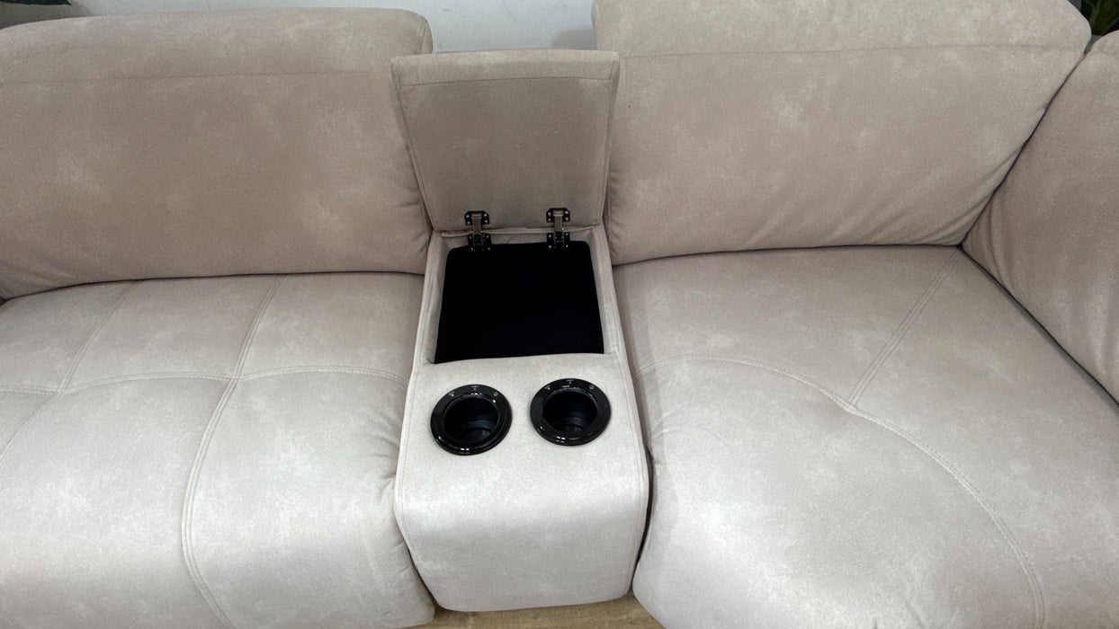 Sofology Marvella Fabric 1.5 Console Corner 3 Power Recliner/Headrest Heated Seat in Lifestyle Flecked Ivory