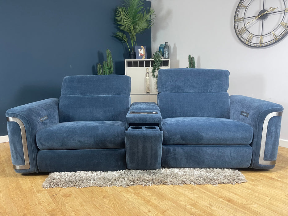 Plaza Fabric 2.5 Seater Relaxed Chenille Denim Power Recliner Power Headrest & Smart Console (WA2)