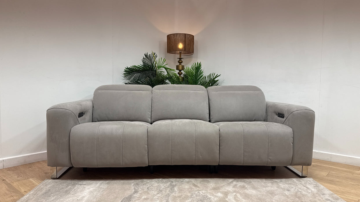 Sofology Marvella Fabric 3 Seater Power Recliner/Headrest Heated Seats in Lifestyle Nubuck Feel Light Grey