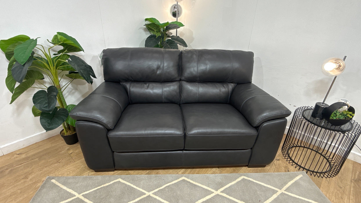Sofology Santina Leather 2 Seater in Relaxed Soft Charcoal