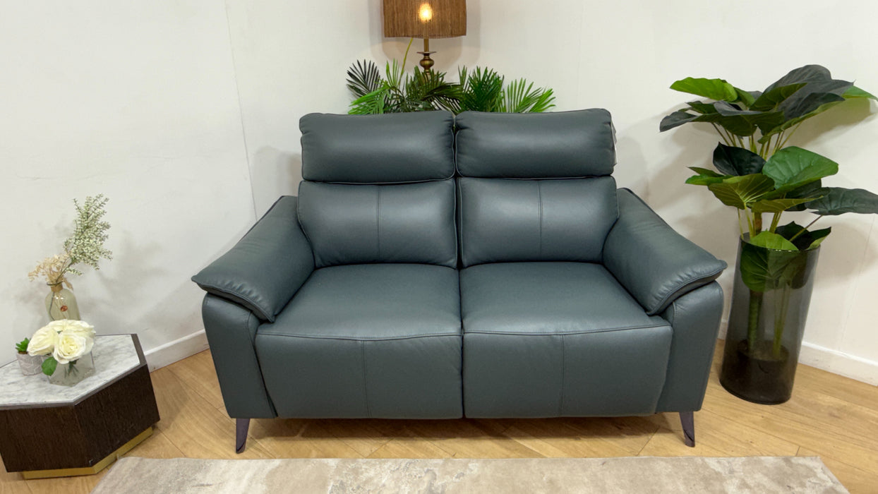 Sofology Arlo Leather 2 Seater Power Recliner/Headrest in Trusty Embossed Peacock