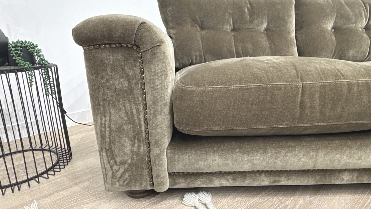 Sofology Regency Fabric 2 Seater Foam Seats with Studs in Fine Textured Chenille Bark Mix