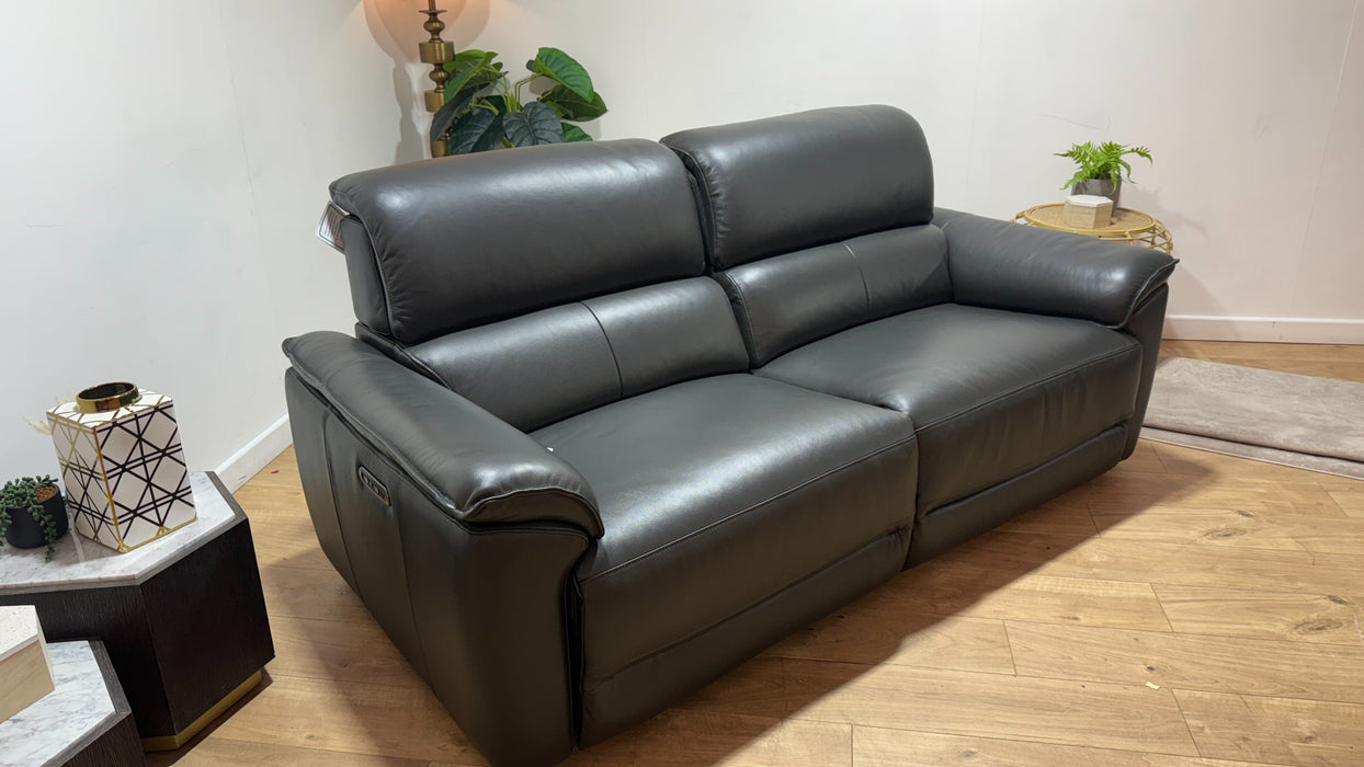 Sofology Hugo Leather 2.5 Seater Power Recliner/Headrest in Trusty Embossed Charcoal