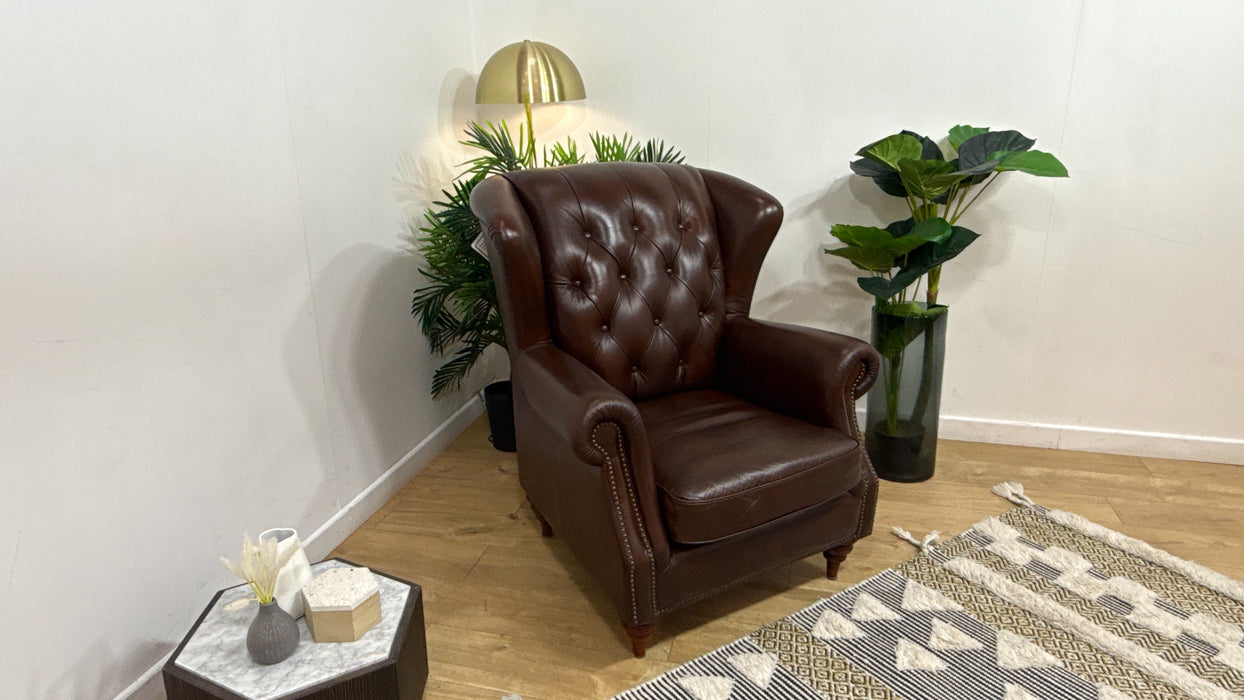 Sofology Darcy Leather Accent Wing Chair with Studs in Trusty Supersoft Sheen Chestnut