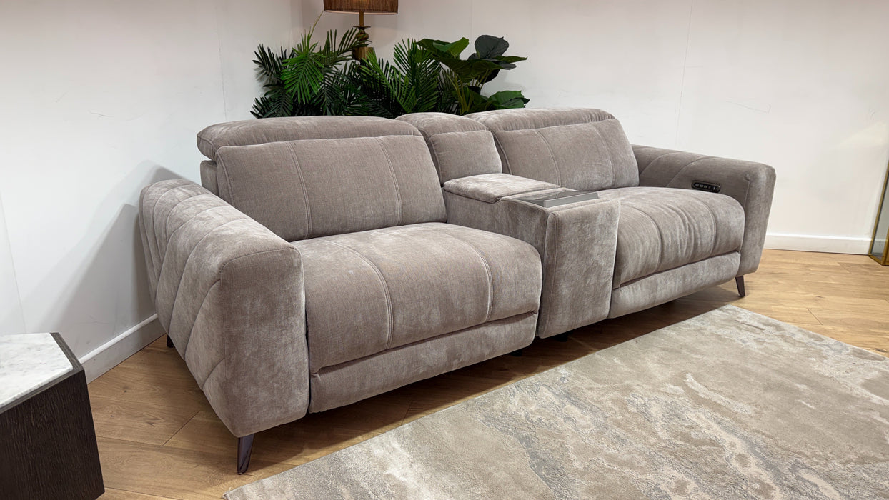 Sofology Allure Fabric 2.5 Seater Screen Console Power Recliner/Headrest Heated Seats Lumbar Speakers in Relaxed Chenille Nutmeg