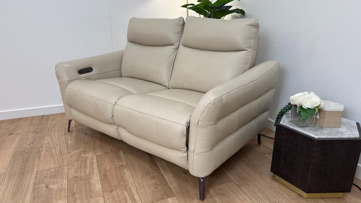 Sofology Renato Leather 2 Seater Power Recliner in Trusty Embossed Bone China