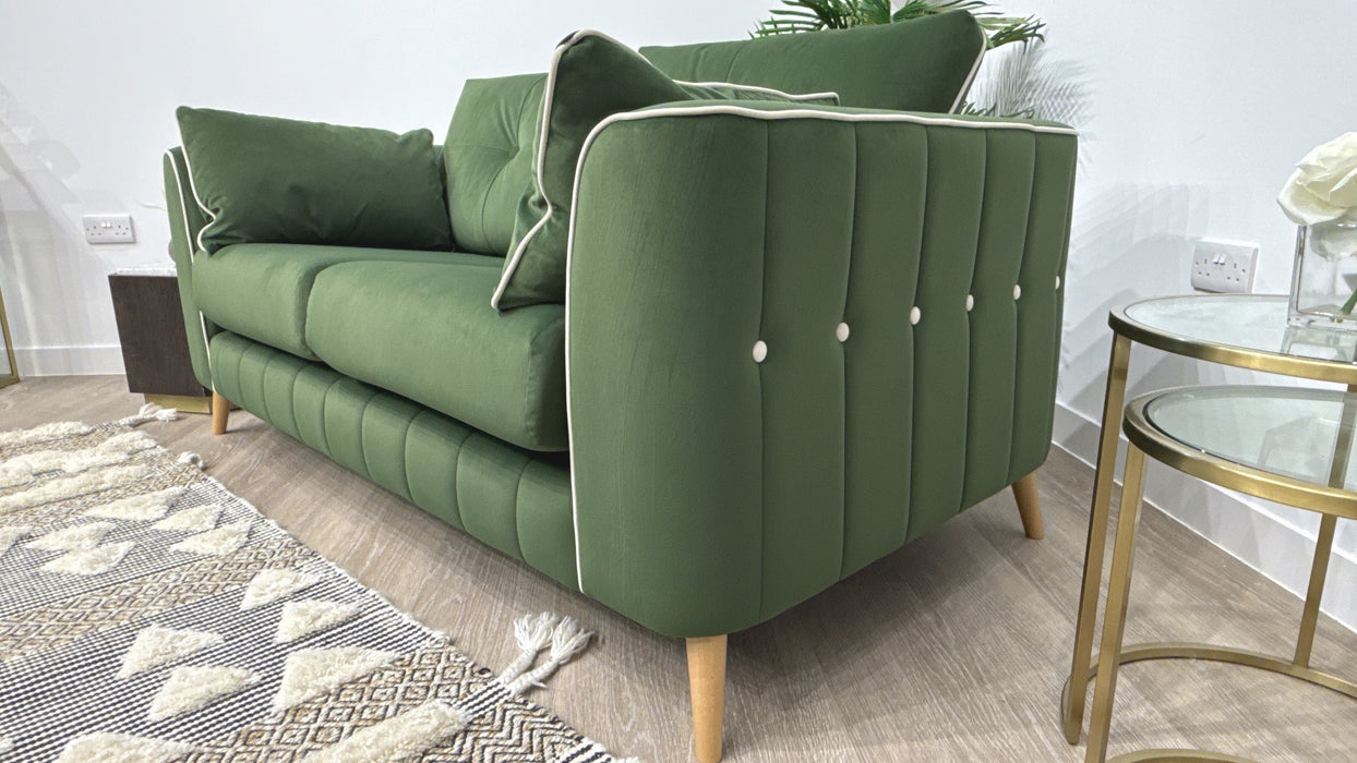 Sofology Remy Fabric 2 Seater in Super Matt Velvet Moss Mix With Cream Contrast Piping