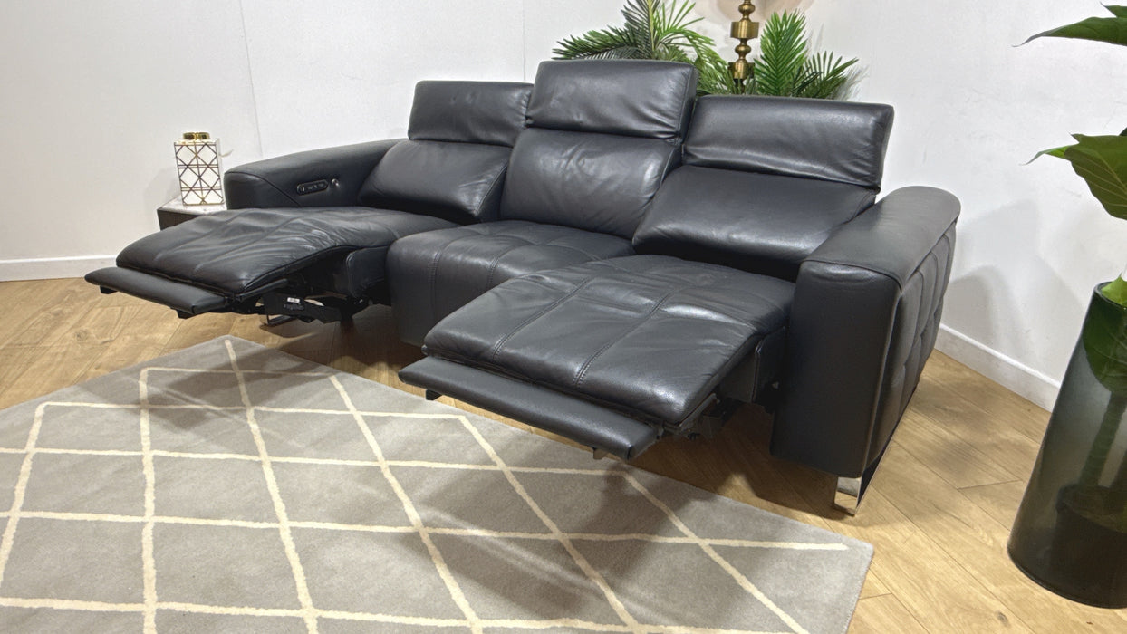Sofology Marvella Leather 3 Seater Power Recliner/Headrest Heated Seat in Trusty Sheen Jet Black