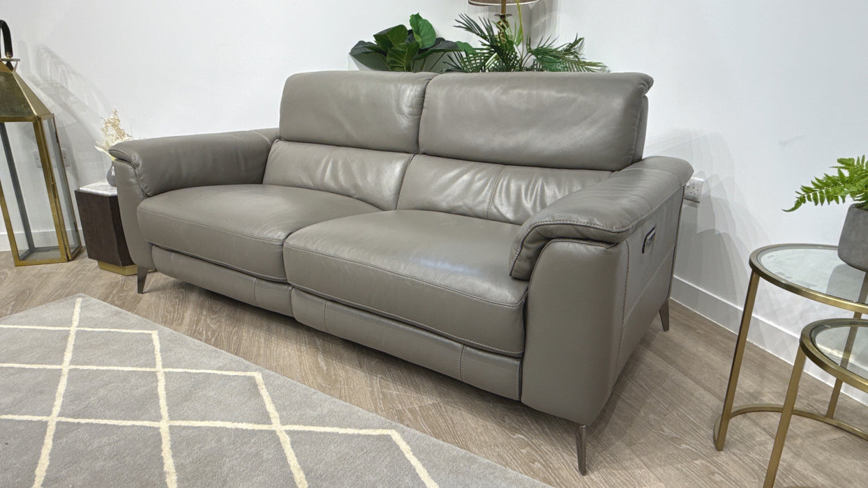 Sofology Illinois 3 Seater Leather Power Recliner in Fossil Grey