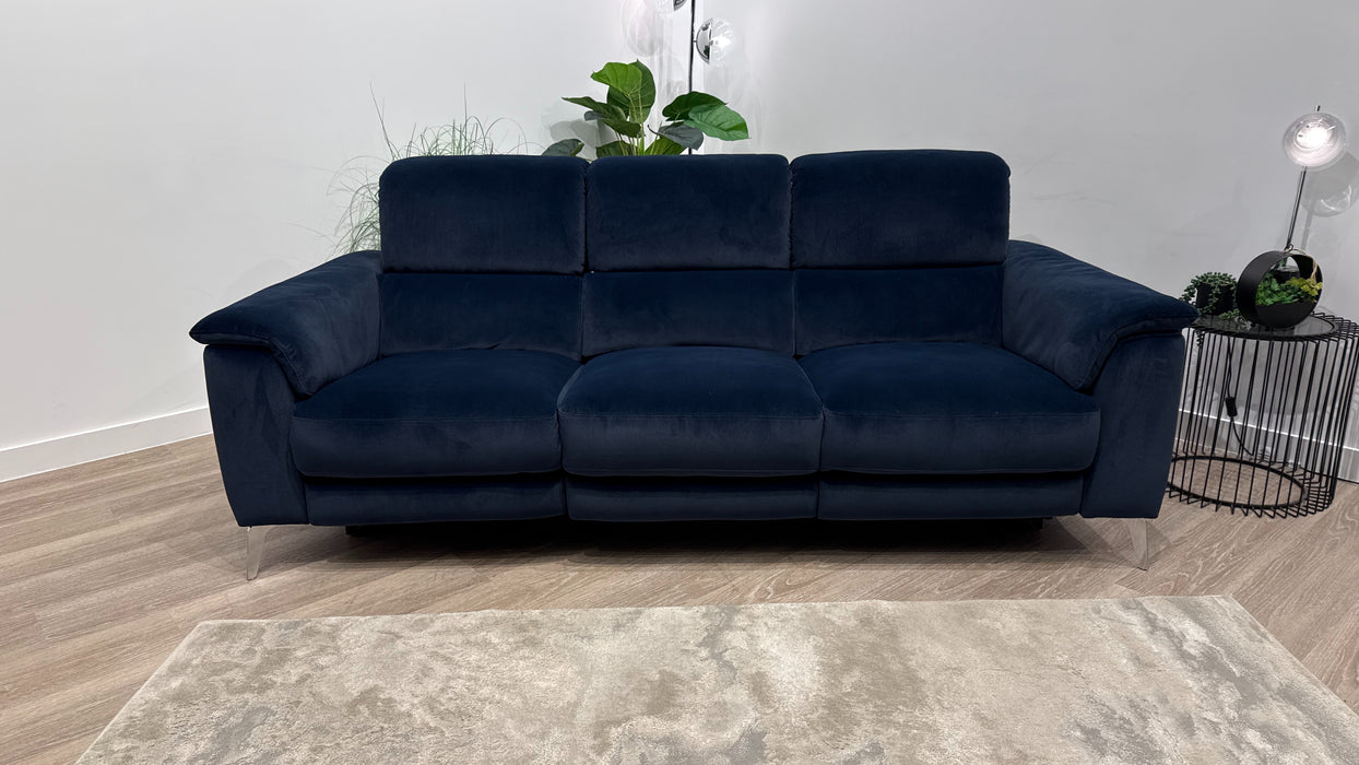 Sofology Illinois Fabric 3 Seater Power Recliner/Headrest in Lifestyle Mottled Navy Blue