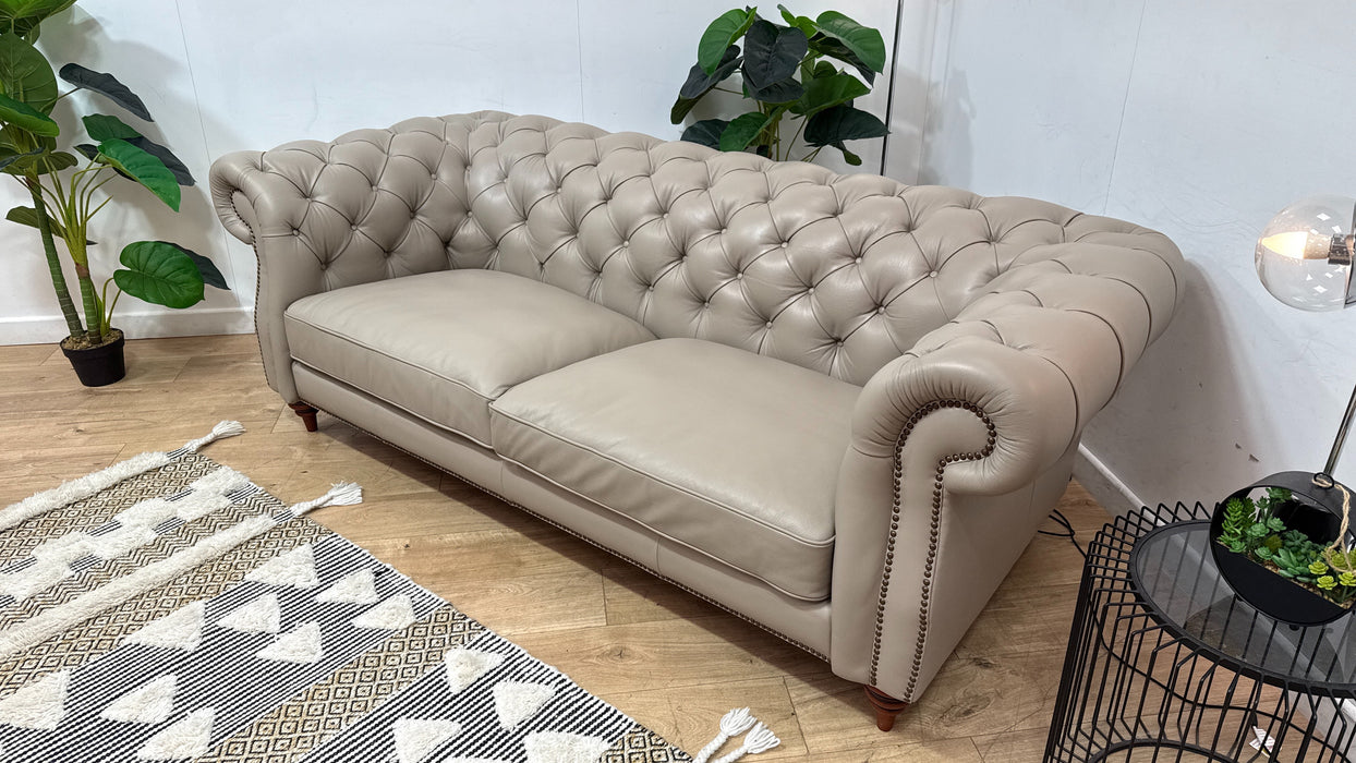 Sofology Darcy Leather 3 Seater with Studs in Trusty Embossed Stone