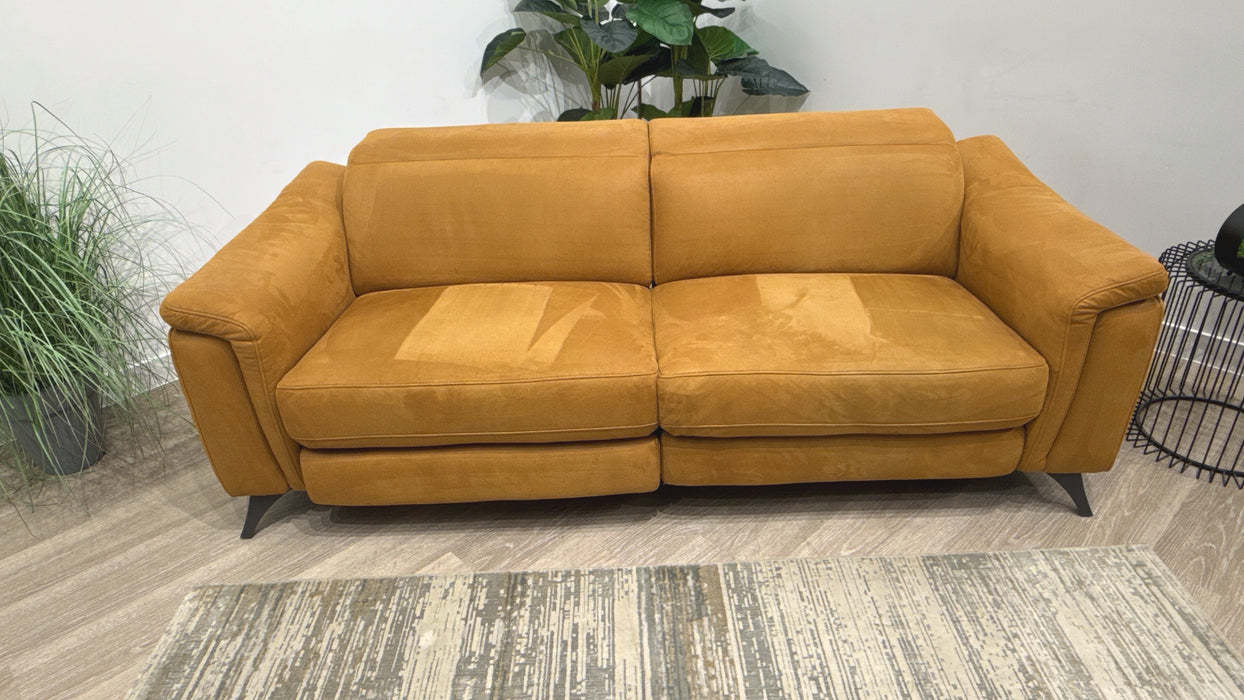 Sofology Ezra Fabric 3 Seater Power Recliner/Headrest Heated Seats in Lifestyle Embossed Tan