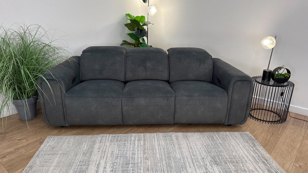 Sofology Premiere Fabric 3 Seater Power Recliner/Headrest Heated Seat in Lifestyle Flecked Mineral Green