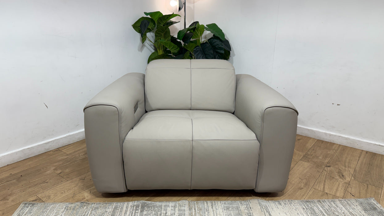 Sofology Riviera Leather Loveseat Power Recliner/Headrest in Trusty Super Matt Cloud Grey
