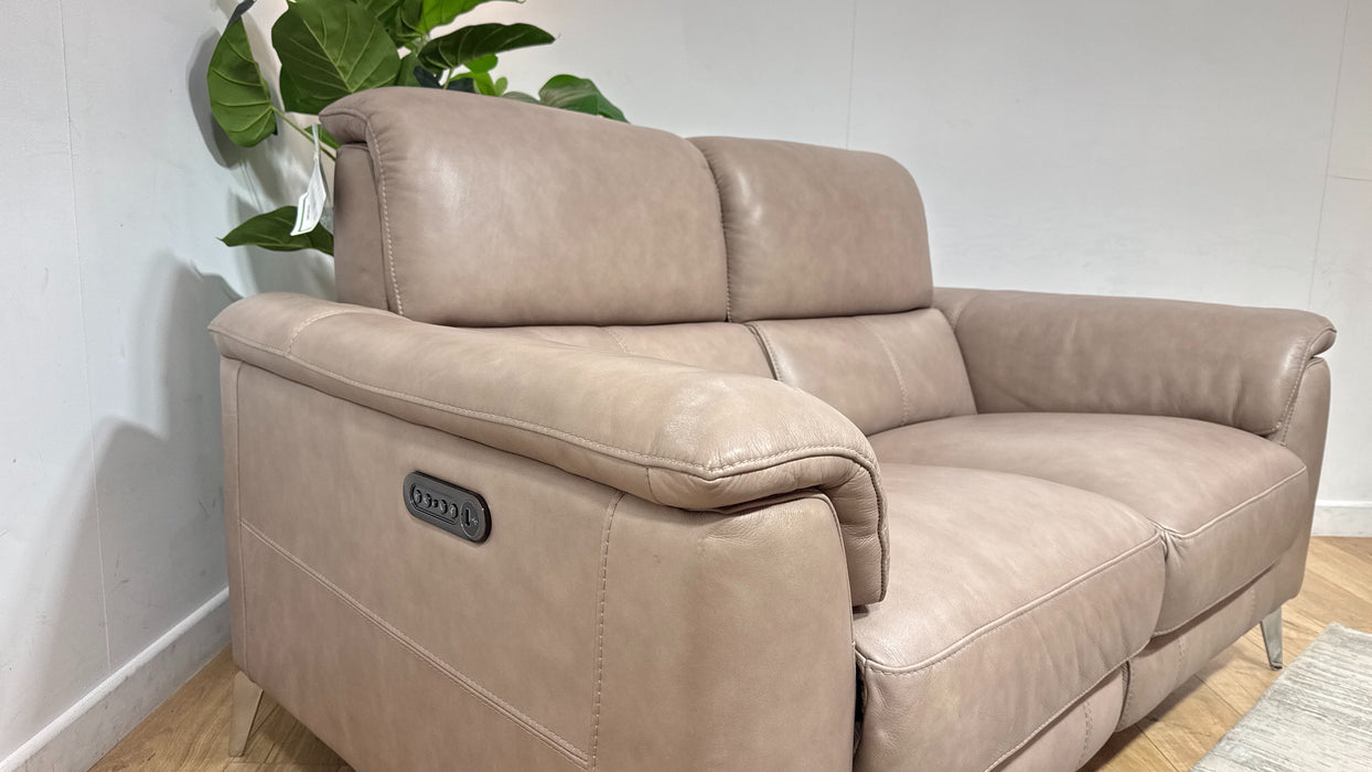 Sofology Illinois Leather 2 Seater Power Recliner/Headrest in Relaxed Soft Stone