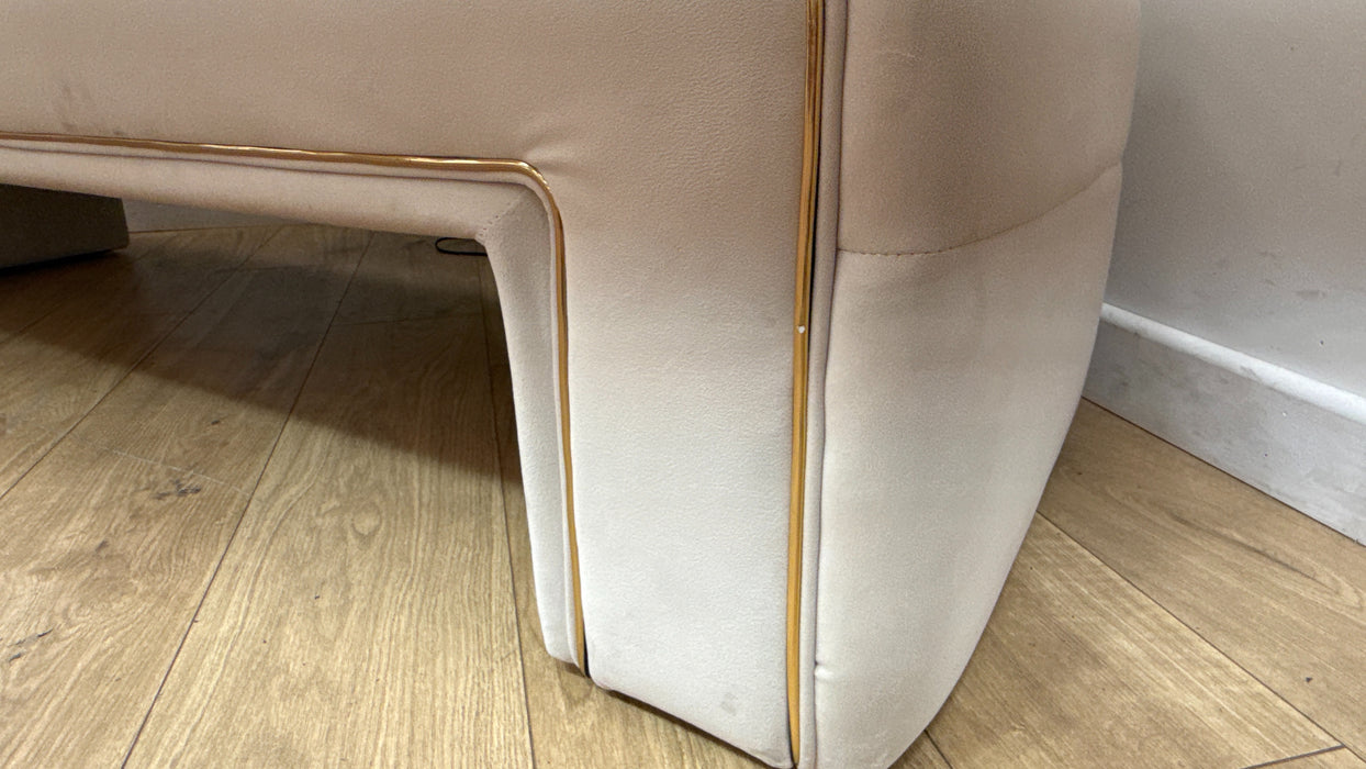Sofology Oscar Fabric Large Bench Footstool Gold Trim in Super Matt Velvet Ecru