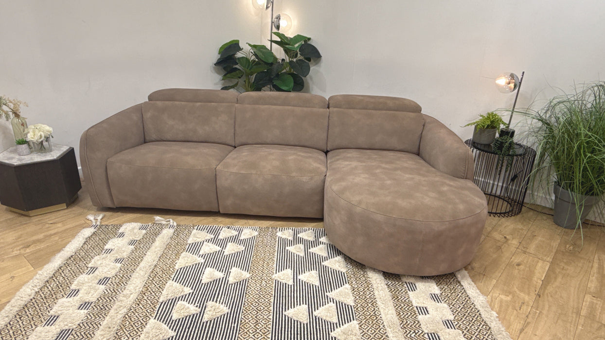 Sofology Serene Fabric 3 Seater Chaise Power Recliner Mottled Latte