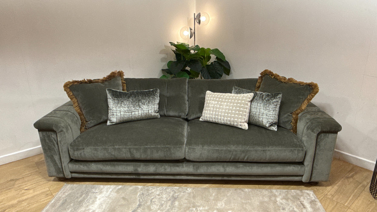 Sofology Regency Fabric 4 Seater Foam Seats with Studs in Fine Textured Chenille Grey Sage Mix