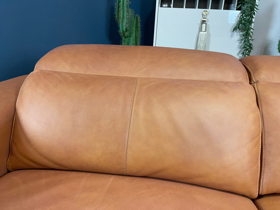 Bohemia 3 Seater Power Recliner Power Headrest Relaxed Tan Matt Leather (WA2)