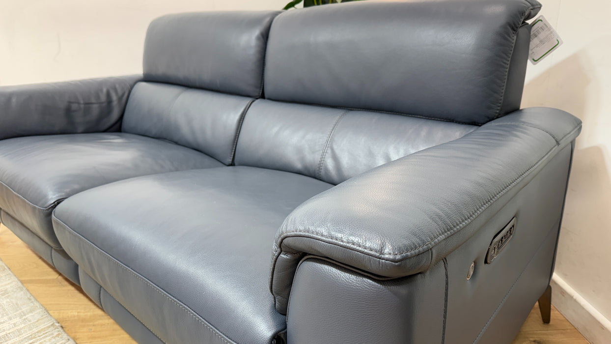 Sofology Illinois Leather 3 Seater Power Recliner/Headrest in Trusty Soft Sheen Smoke Blue