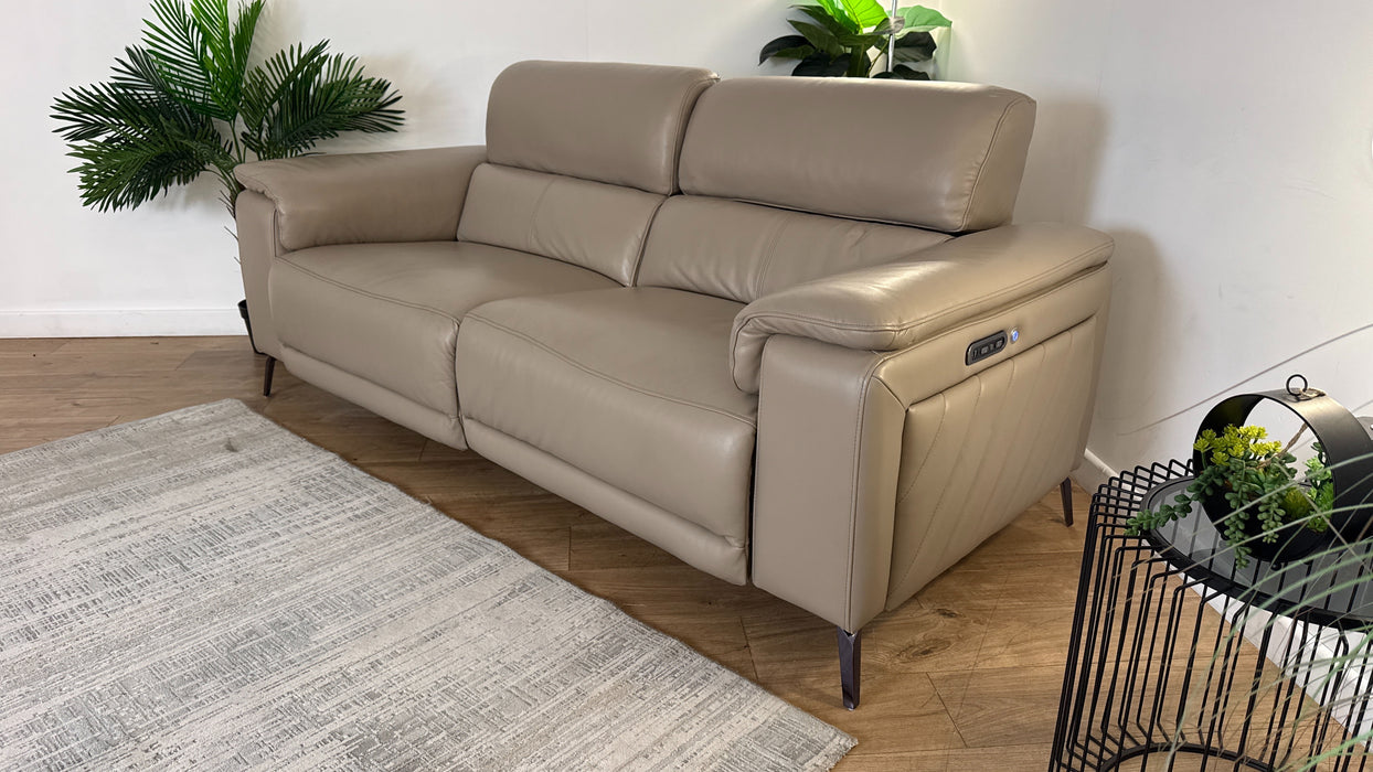 Sofology The Fratelli Leather 2.5 Seater Power Recliner/Headrest in Trusty Embossed Stone