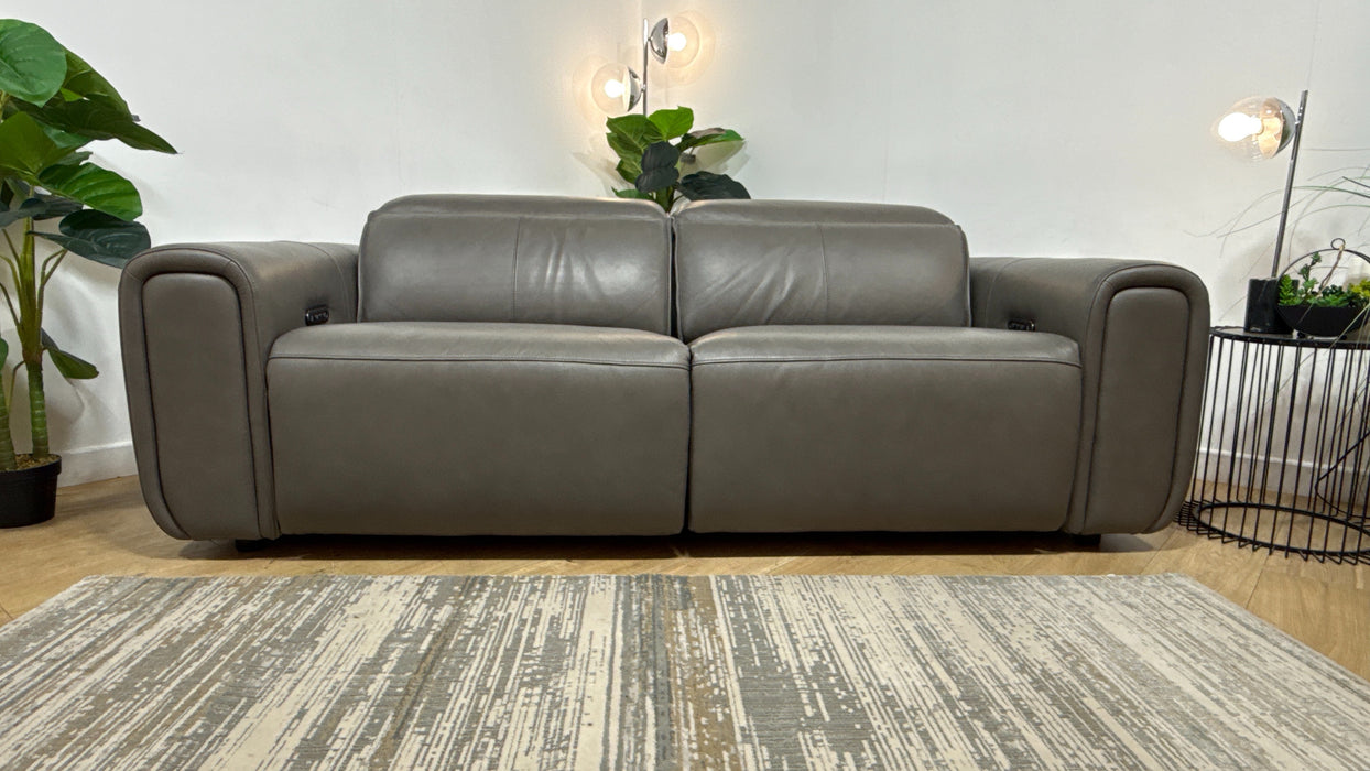 Sofology Premiere Leather 2.5 Seater Power Recliner/Headrest in Trusty Embossed Grey
