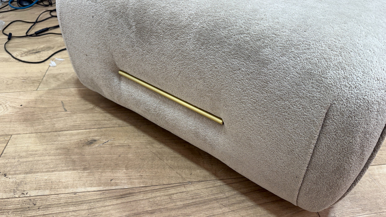 Sofology Reign Fabric Designer Footstool Gold Trim in Luxe Sherpa French Beige