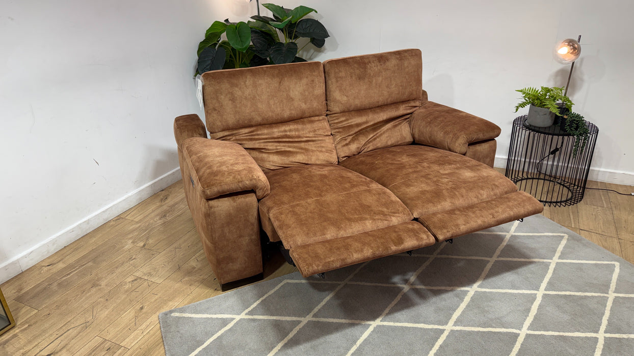 Sofology Laurence Fabric 2 Seater Power Recliner/Headrest in Washed Velvet Rust
