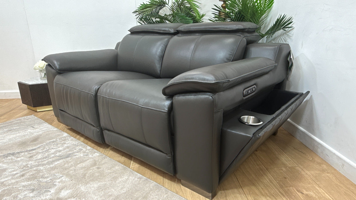 Sofology Benz Leather 2 Seater Power Recliner/Headrest in Trusty Sheen Charcoal