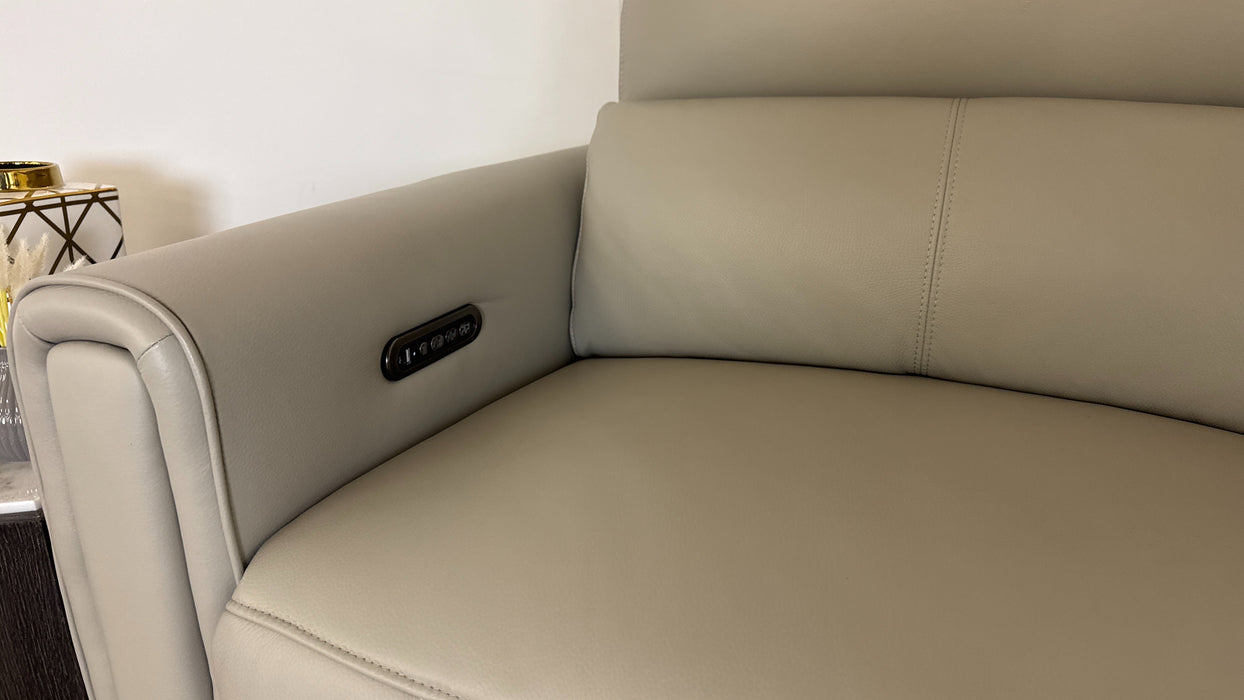 Sofology The Ravello Leather 2.5 Seater Power Recliner/Headrest Lumbar Support in Trusty Embossed Light Grey