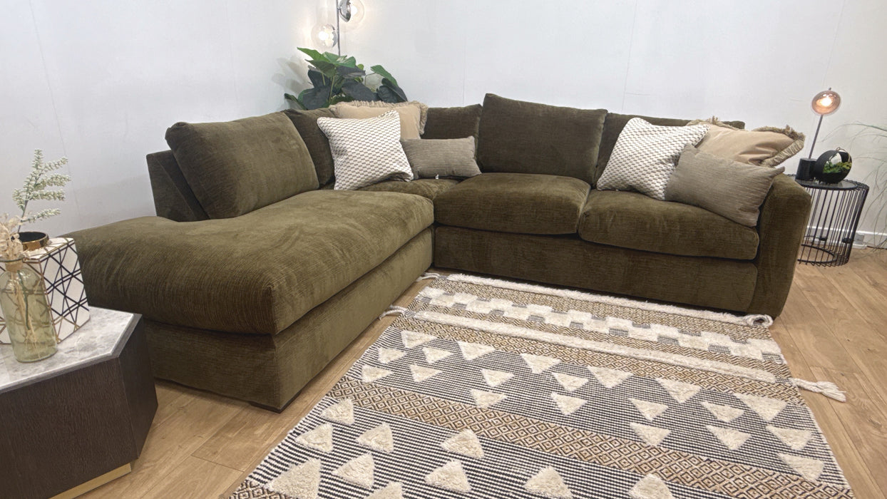 Sofology Moderna Fabric Chaise 1.5 Corner 3 Feather Flex Seats in Soft Slub Chenille Olive Mix