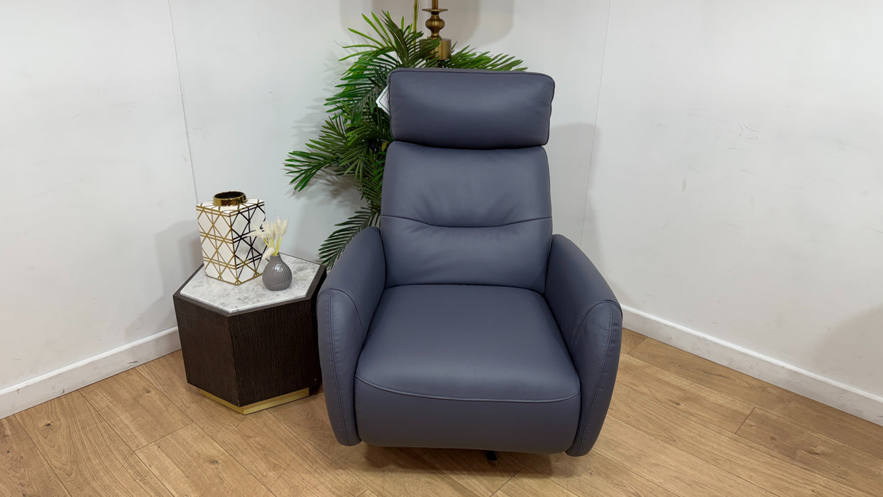 Sofology Monroe Leather Chair Power Recliner in Trusty Matt Steel Blue